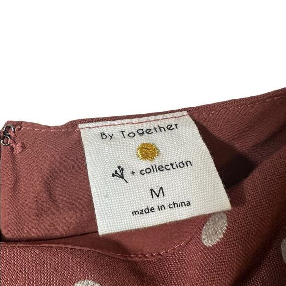 By Together Brown and White Polka‎ Dot Zip Back Mini Dress with Puff Sleeves - Picture 2 of 5